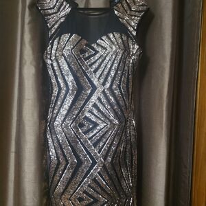 Guess Glamorous Black and Silver Sequin Evening Dress
